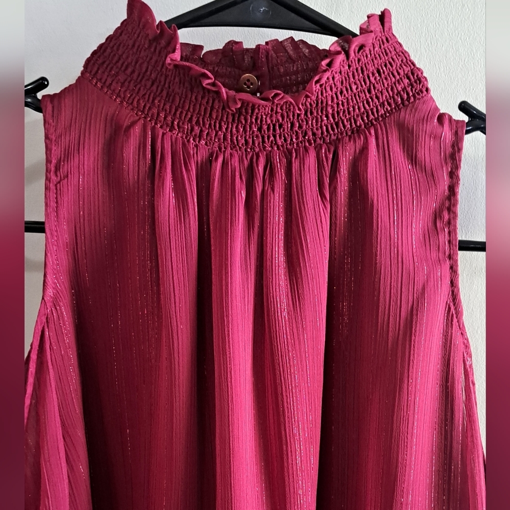 Rachel Zoe burgundy metallic cold shoulder blouse S - Picture 4 of 15
